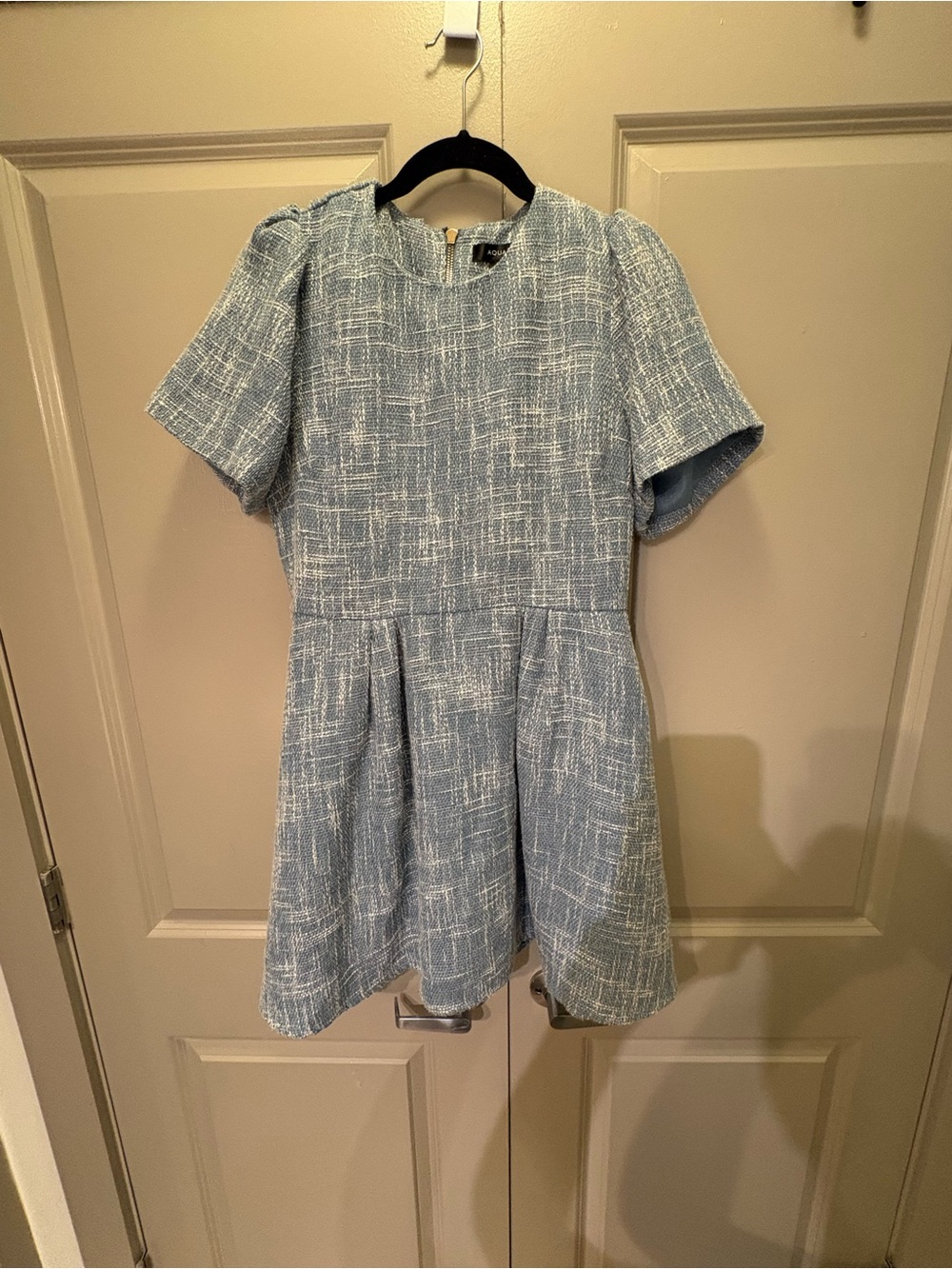 Aqua Light Blue Textured Mini Dress